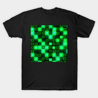 Green Blocky Gamer Pattern Design T-Shirt